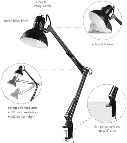Black metal clamp multi-joint desk lamp 31.5 in — photo 5