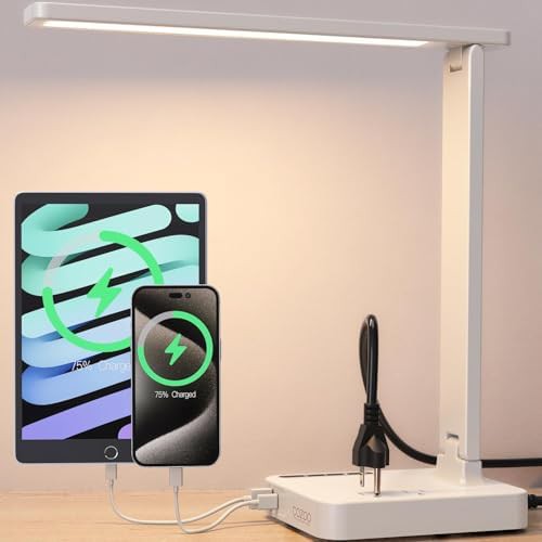 White Swing Arm Lamp with USB Port