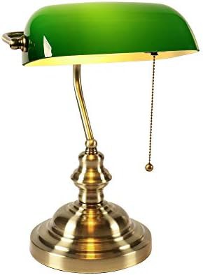 Weighted base green glass bankers lamp