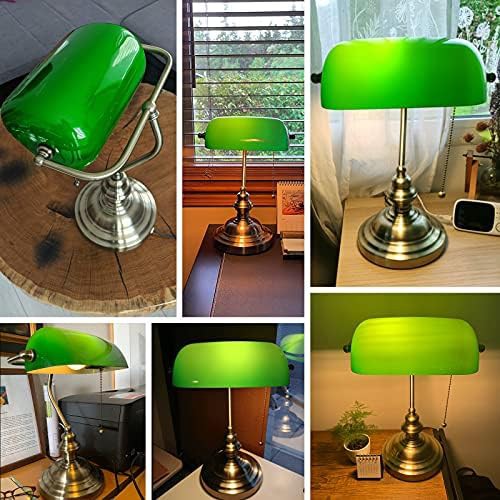 Weighted base green glass bankers lamp — photo 3