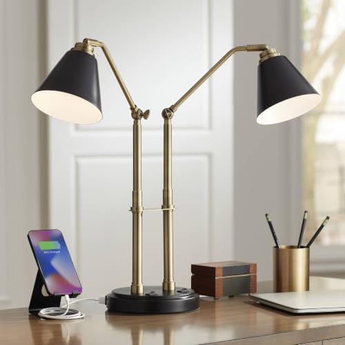 Sentry antique brass dual head desk lamp