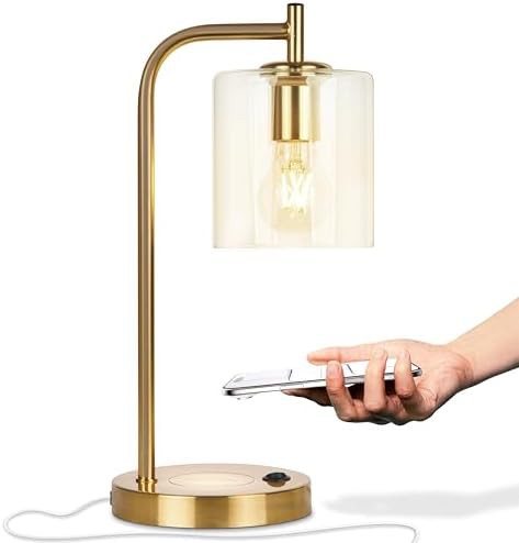 Vintage Brass Desk Lamp with Wireless Charging Pad