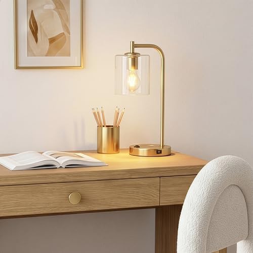 Vintage Brass Desk Lamp with Wireless Charging Pad — photo 3