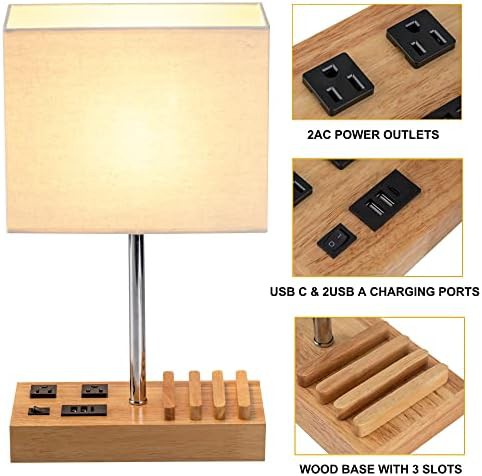 Wooden Base Table Lamp with Linen Shade — photo 3