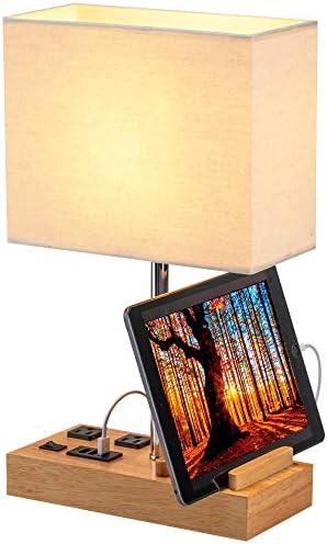 Wooden Base Table Lamp with Linen Shade — photo 4