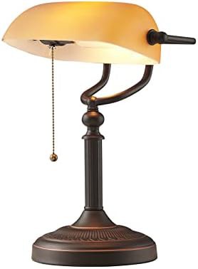 Matted orange glass bankers lamp with pull chain