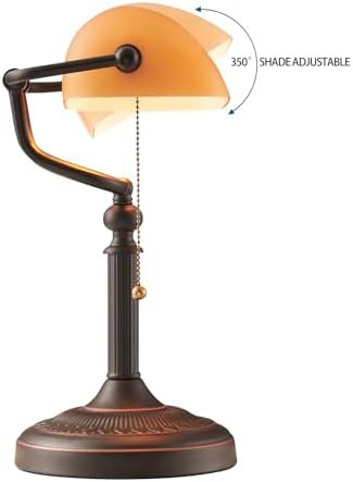 Matted orange glass bankers lamp with pull chain — photo 5