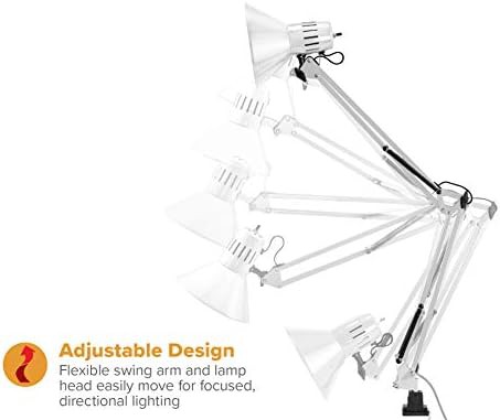 White Swing Arm Desk Lamp with Clamp Mount — photo 3