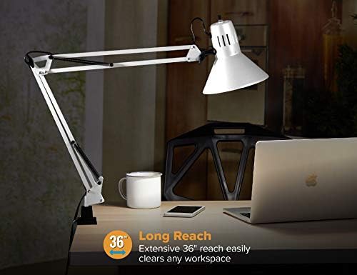 White Swing Arm Desk Lamp with Clamp Mount — photo 5