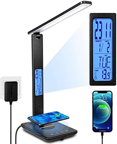 Slim desk lamp with wireless charging and calendar
