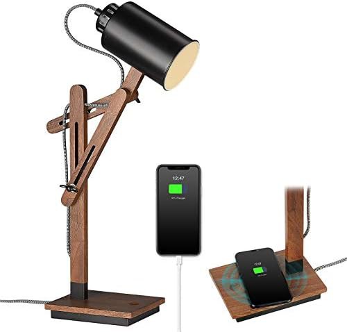 Black Swing Arm Sapele Wood Task Lamp