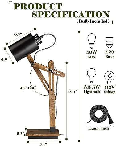 Black Swing Arm Sapele Wood Task Lamp — photo 5