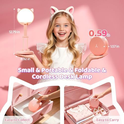 Pink Cat Shaped Rechargeable Dorm Lamp — photo 3