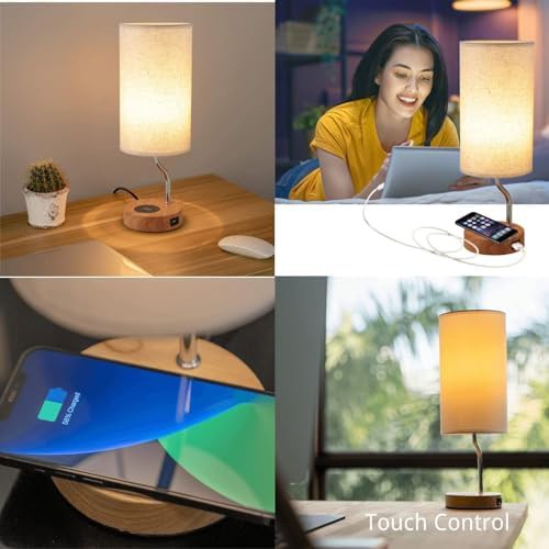 Wooden bedside lamp with wireless charger — photo 4
