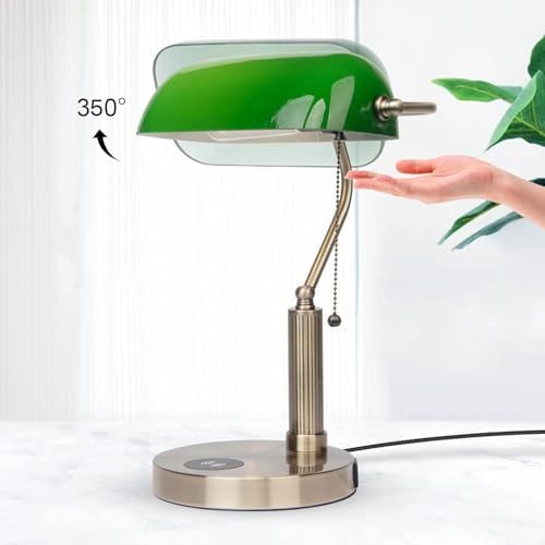 Green Glass Bankers Lamp with Wireless Charger — photo 4