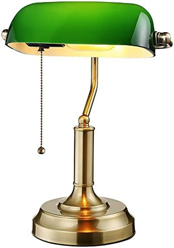 Green Glass Vintage Bankers Desk Lamp