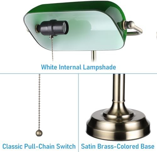 Green Glass Vintage Bankers Desk Lamp — photo 3