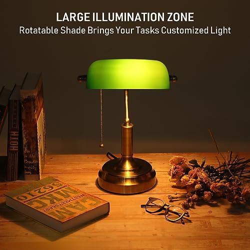 Green Glass Vintage Bankers Desk Lamp — photo 5