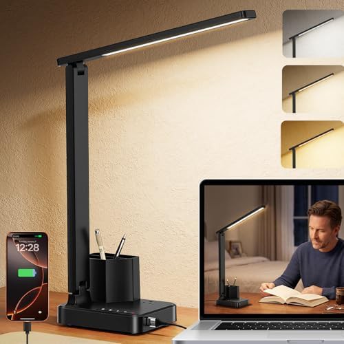 Black LED Desk Lamp with Weighted Base