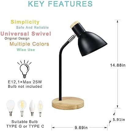 Black Swing Arm Lamp with Wood Base — photo 5