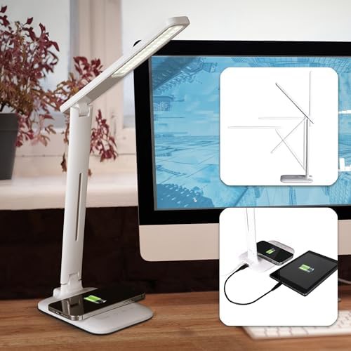 White LED task lamp with wireless charging base
