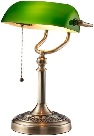 Green glass bankers lamp with pull chain
