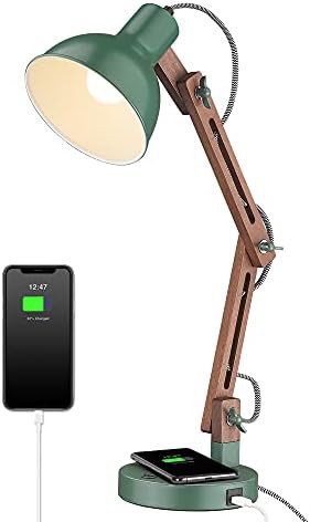 Vintage Green Swing Arm Wood Desk Lamp
