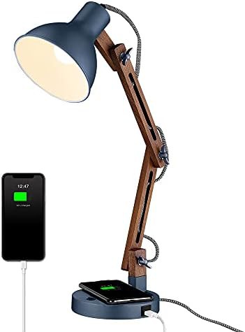 Modern Blue Swing Arm Wood Desk Lamp