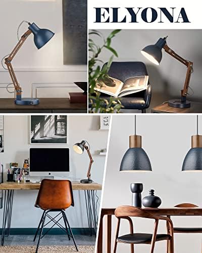 Modern Blue Swing Arm Wood Desk Lamp — photo 3