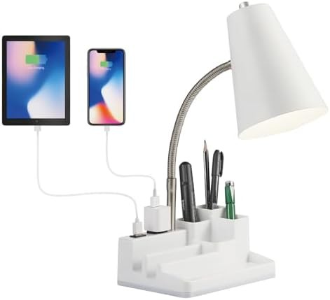 White E26 Desk Lamp with Organizer Base