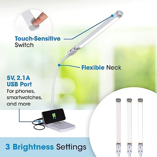 White Swivel LED Lamp with USB Port — photo 3