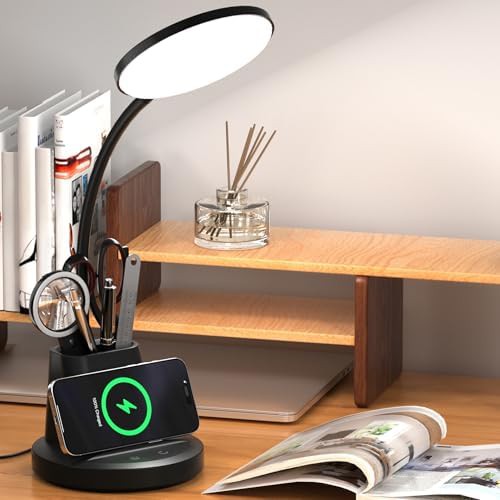 Black LED Office Lamp with Wireless Charging