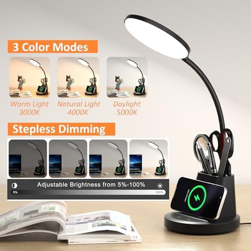 Black LED Office Lamp with Wireless Charging — photo 3