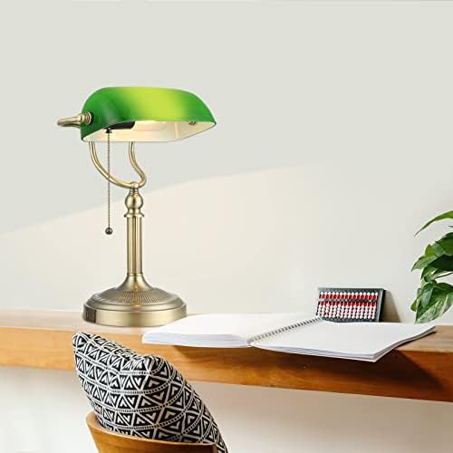 Green Glass Bankers Lamp with USB Port — photo 3