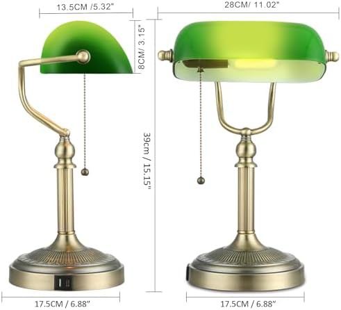 Green Glass Bankers Lamp with USB Port — photo 4