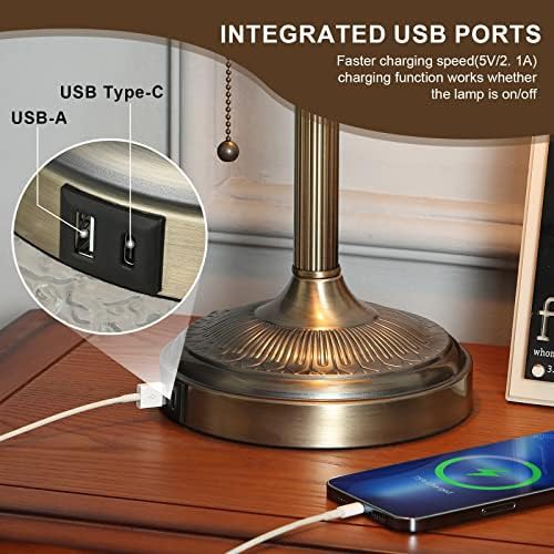 Green Glass Bankers Lamp with USB Port — photo 5