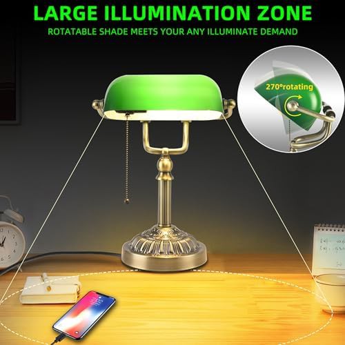 Brass Bankers Lamp with USB Port — photo 3