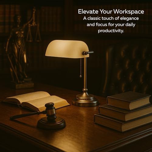 Bankers Desk Lamp with White Glass Shade — photo 3