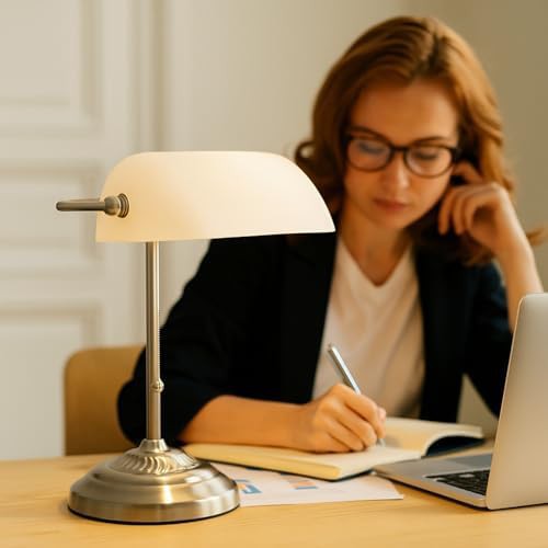 Bankers Desk Lamp with White Glass Shade — photo 5