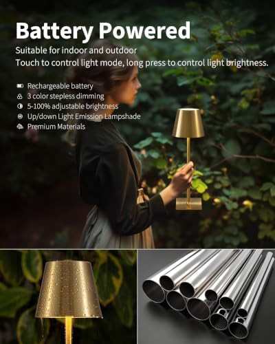 Gold rechargeable cordless LED lamp pair — photo 4