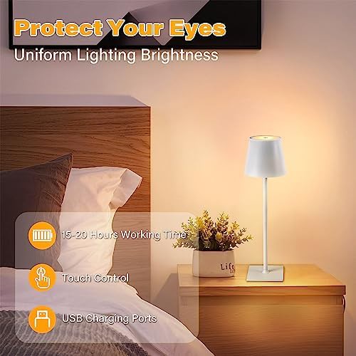 Dimmable Cordless Bedside Lamps Pair — photo 5