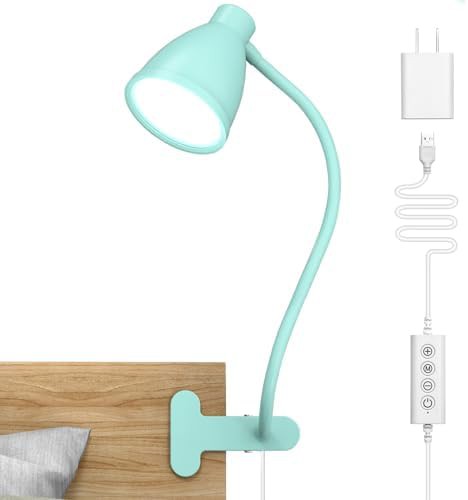 Teal Clamp on Desk Lamp with Dimmer