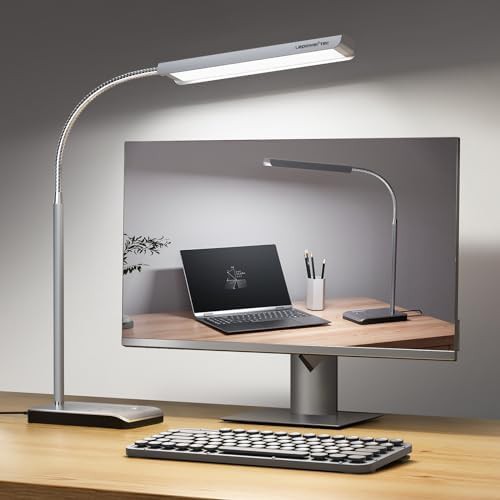 Silver gooseneck LED reading desk lamp