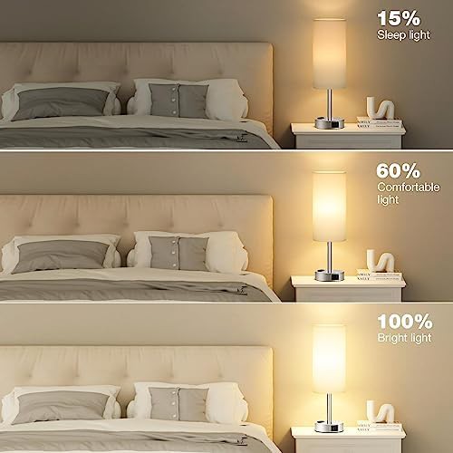 White Bedside Lamp with Touch Control and USB — photo 5