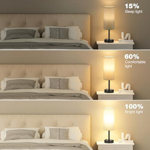 Beige Bedside Lamp with Touch Control and USB — photo 4