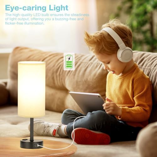 Beige Bedside Lamp with Touch Control and USB — photo 5