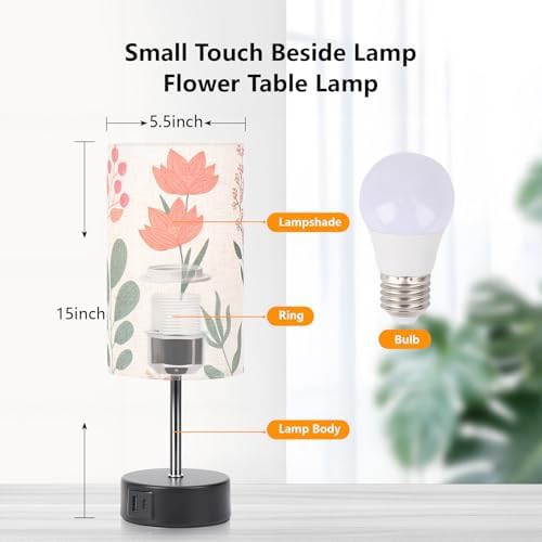 Bedside table lamp with round flower fabric shade — photo 3
