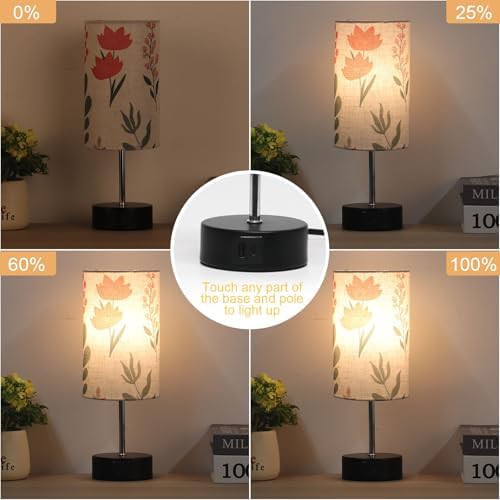 Bedside table lamp with round flower fabric shade — photo 4