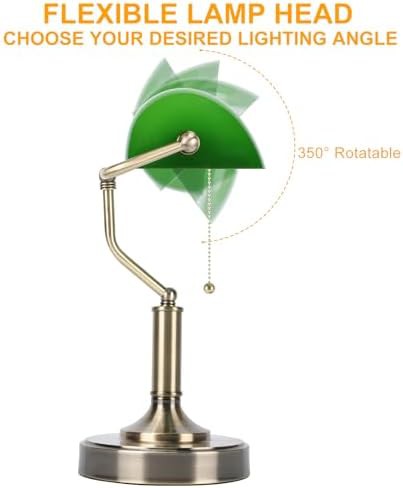 Green glass bankers lamp with USB ports — photo 5