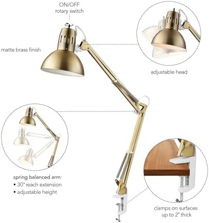 Matte Brass Multi-Joint Lamp with White Accents — photo 5